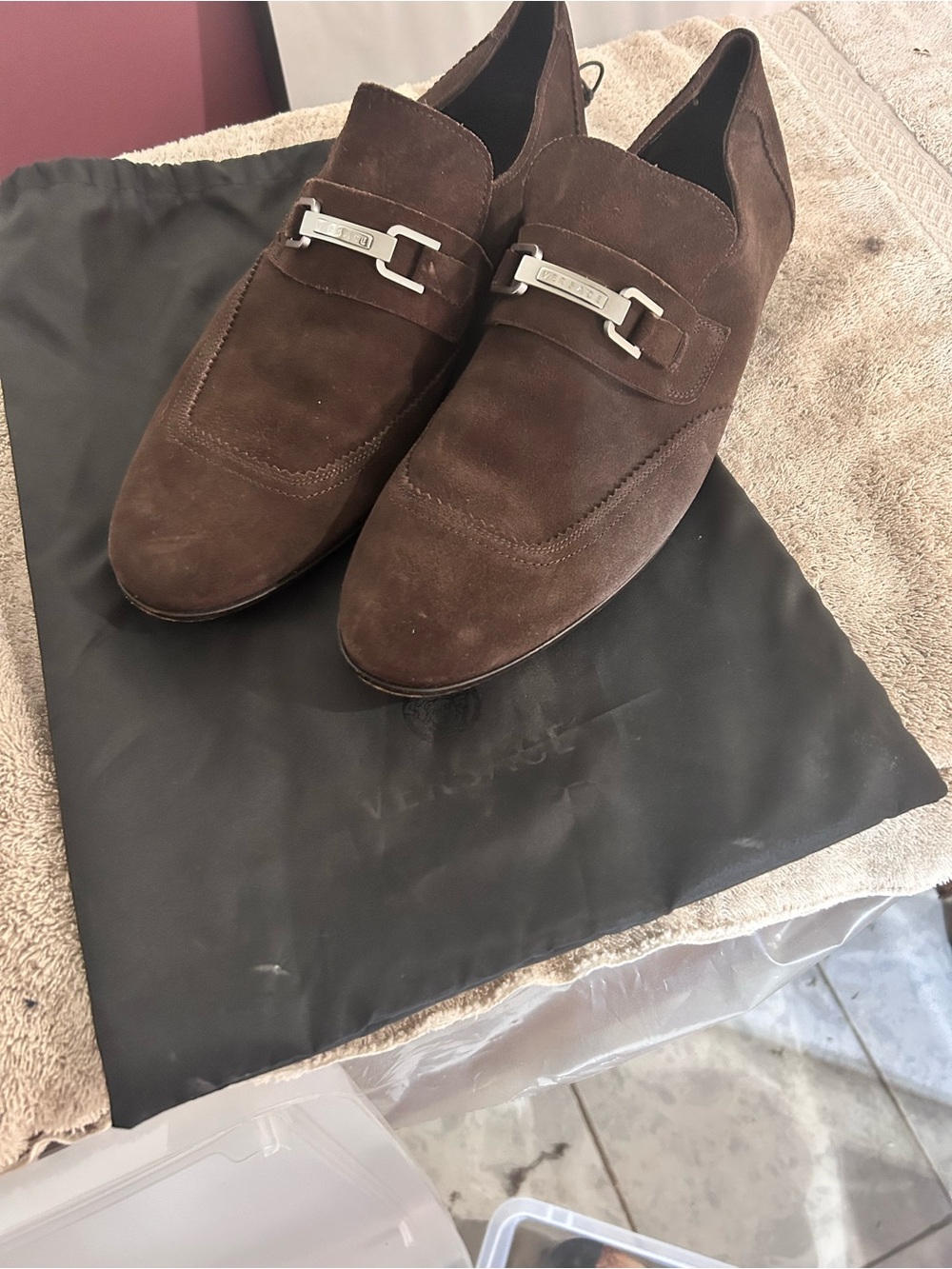 Versace Brown Suede Bit Slip-On Loafers